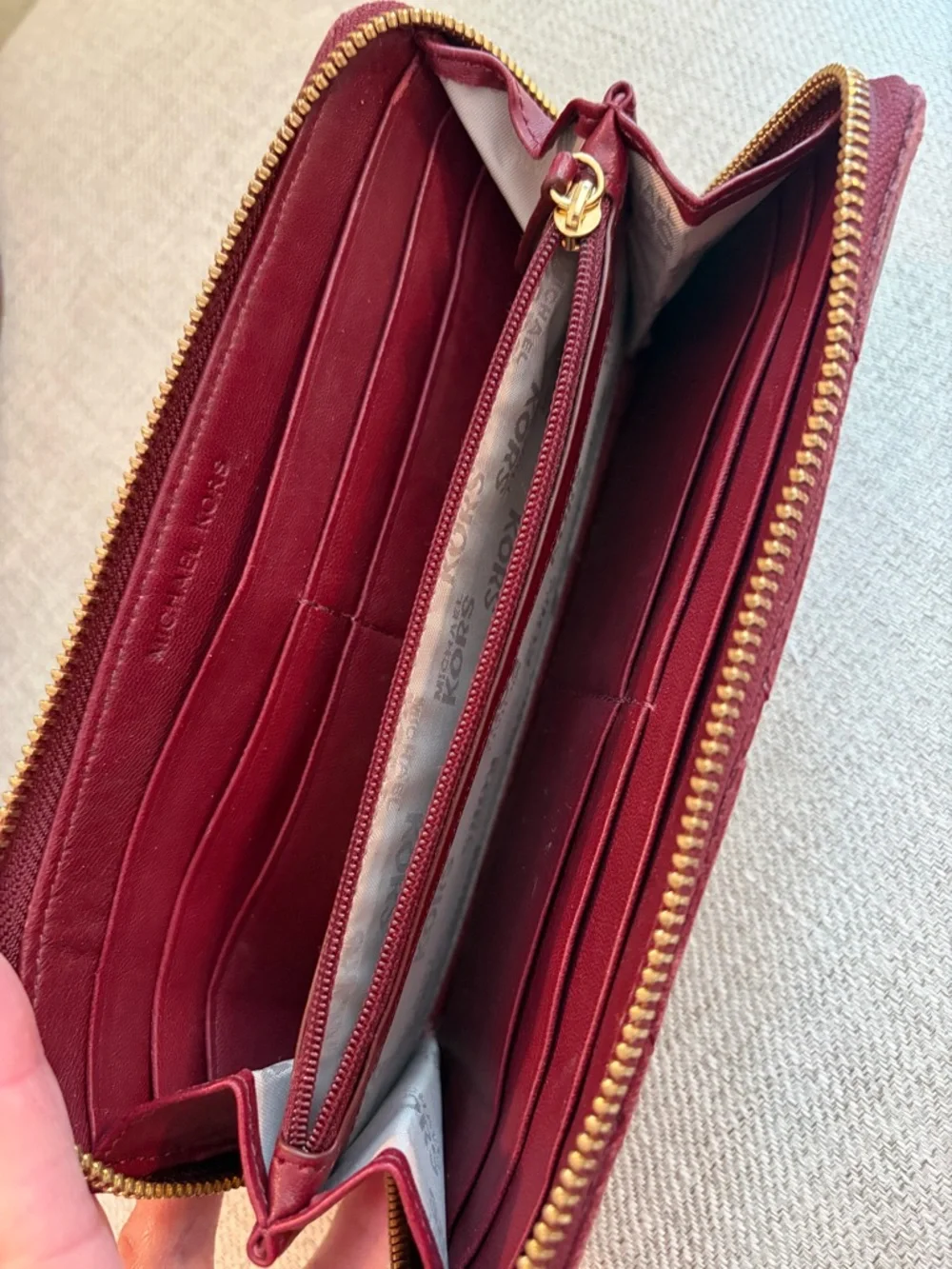 Michael Kors Quilted Zip Wallet - Burgundy with Gold Hardware - Picture 4 of 5